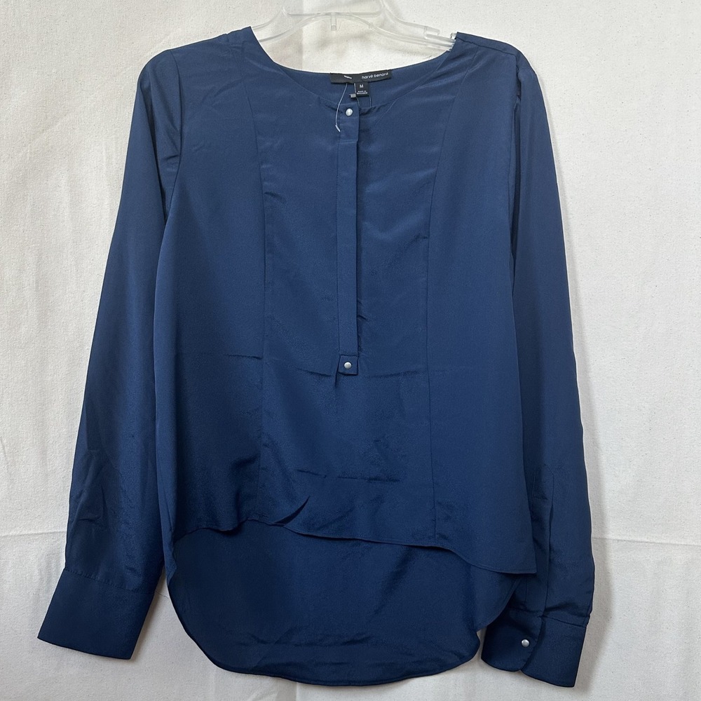 NWT Harve Benard Minimalist Modest Officecore Blue High Low Blouse Size M L/S